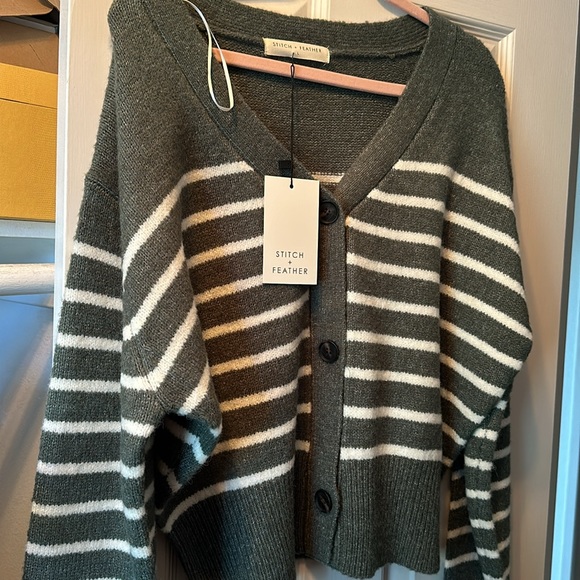 - NWT stitch and Feather striped button down sweater - Picture 3 of 4